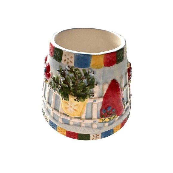 Yankee Candle Ceramic Candle Holder Festive Winter Scene Skis Hats Vintage - Picture 3 of 7